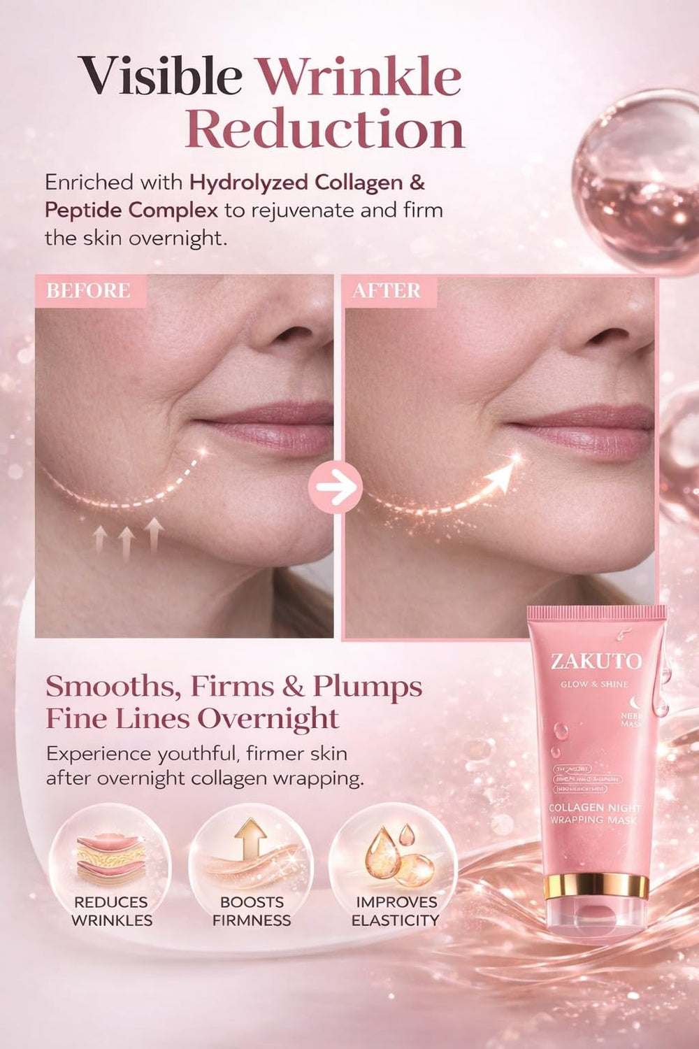 ZAKUTO Firming elasticity closeup suggesting improved skin feel after use.