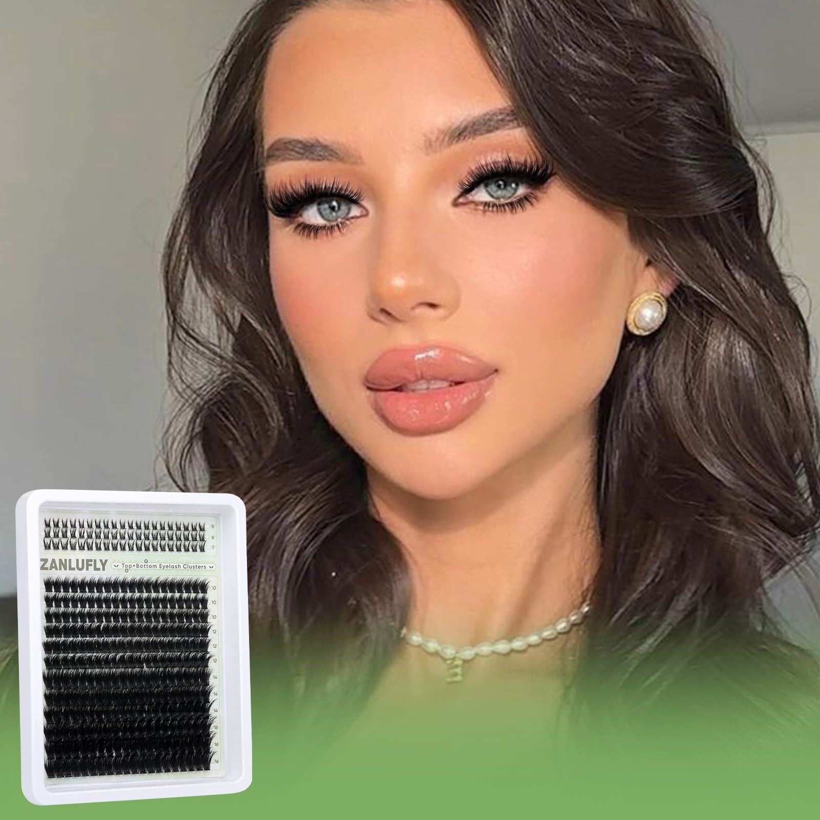 Top 10–16 mm cluster lashes with bottom 5–7 mm lashes, ZANLUFLY.