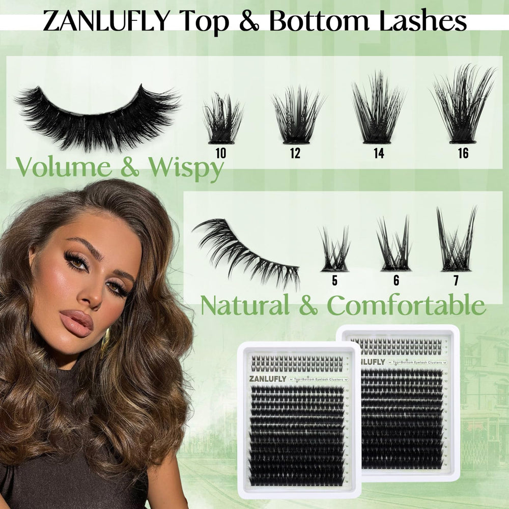 D-curly lash clusters by ZANLUFLY lifting and defining with wispy finish.