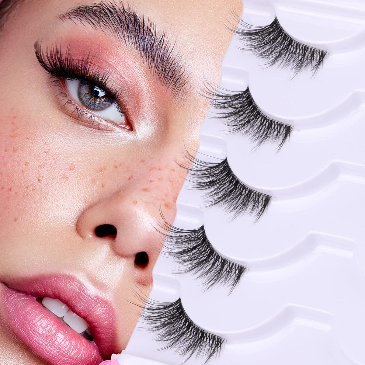 Zanlufly Half Lashes natural look wispy front view for everyday glamour.