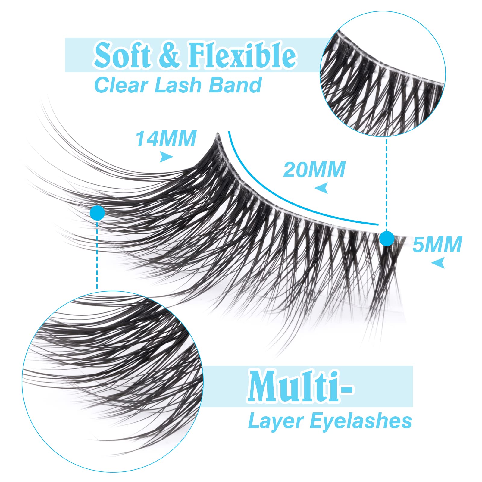 Zanlufly Half Lashes wispy cat-eye profile for a seamless blend.