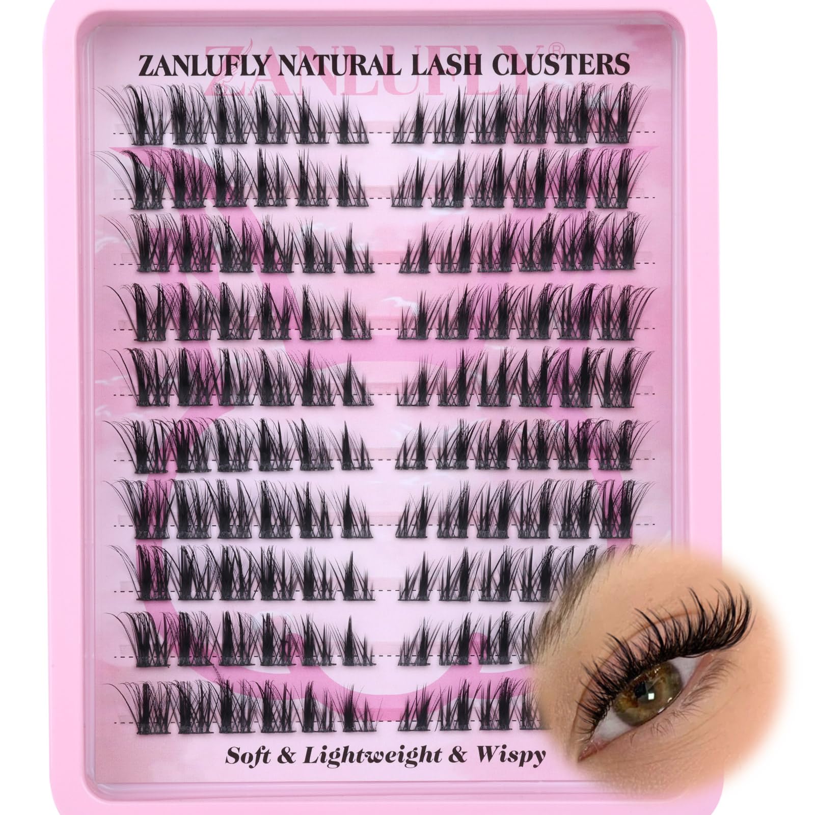 Zanlufly lash clusters in fox ear style for dramatic fox-eye definition.