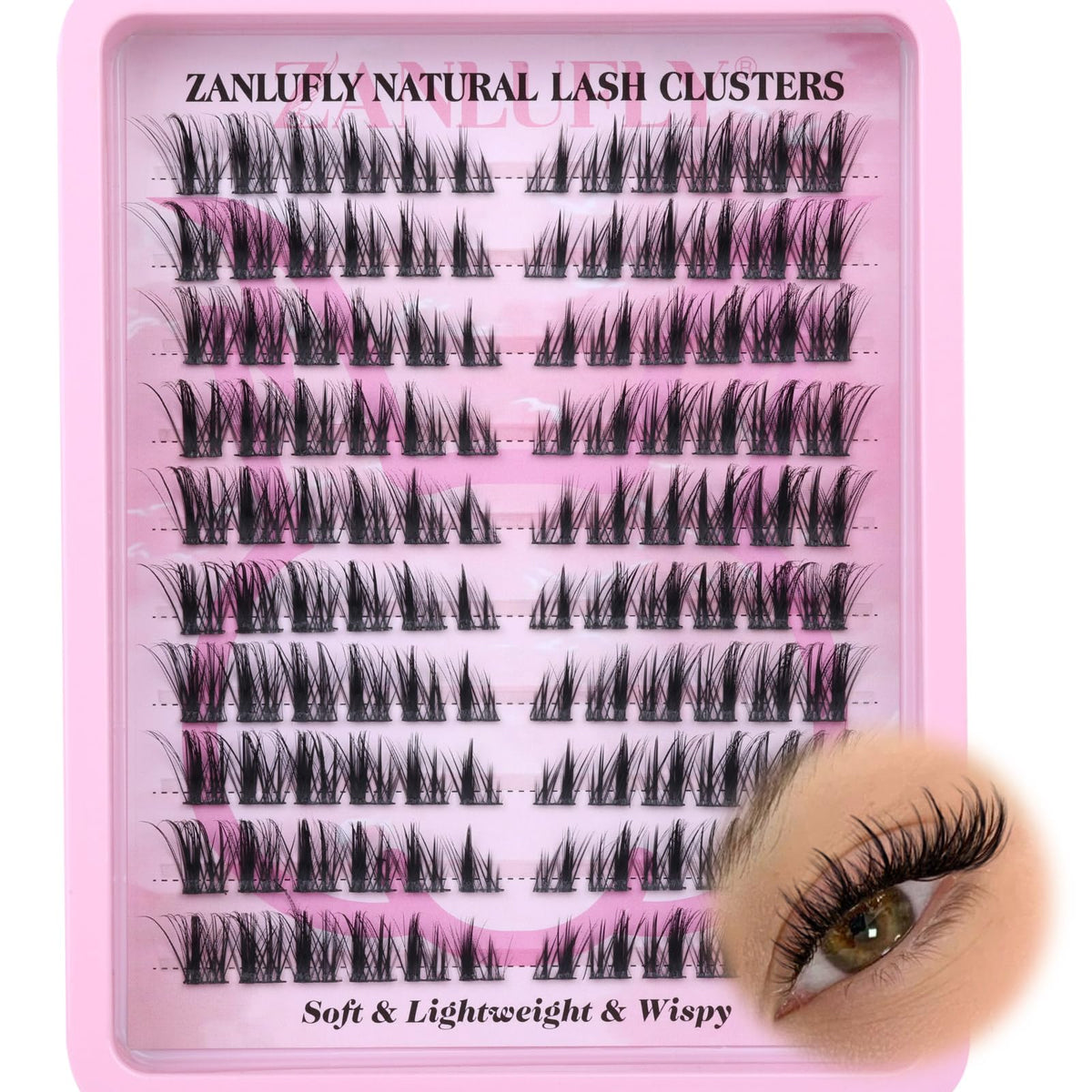 Zanlufly lash clusters in fox ear style for dramatic fox-eye definition.