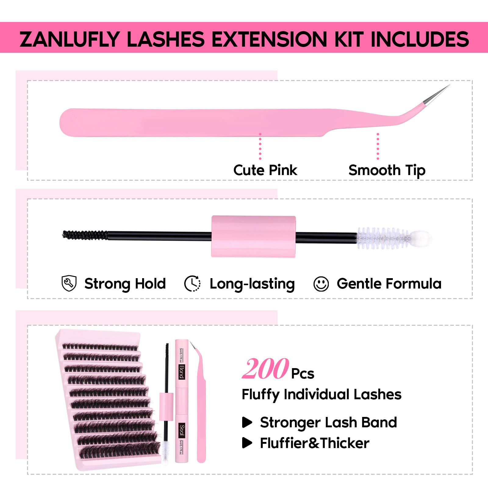 zanlufly soft matte-black cluster lashes for natural contrast