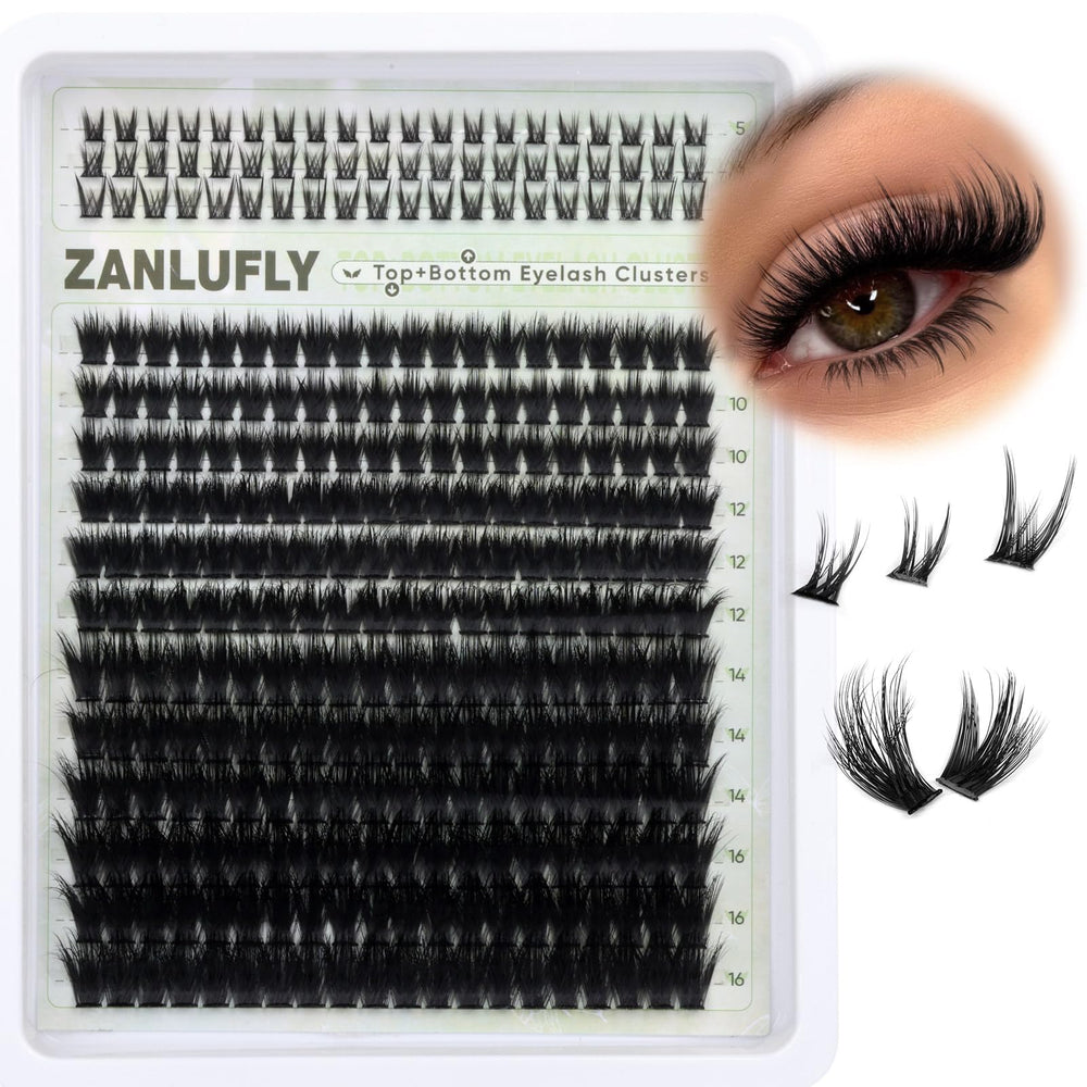 ZANLUFLY volume lash clusters with bottom lashes for a balanced, bold look.