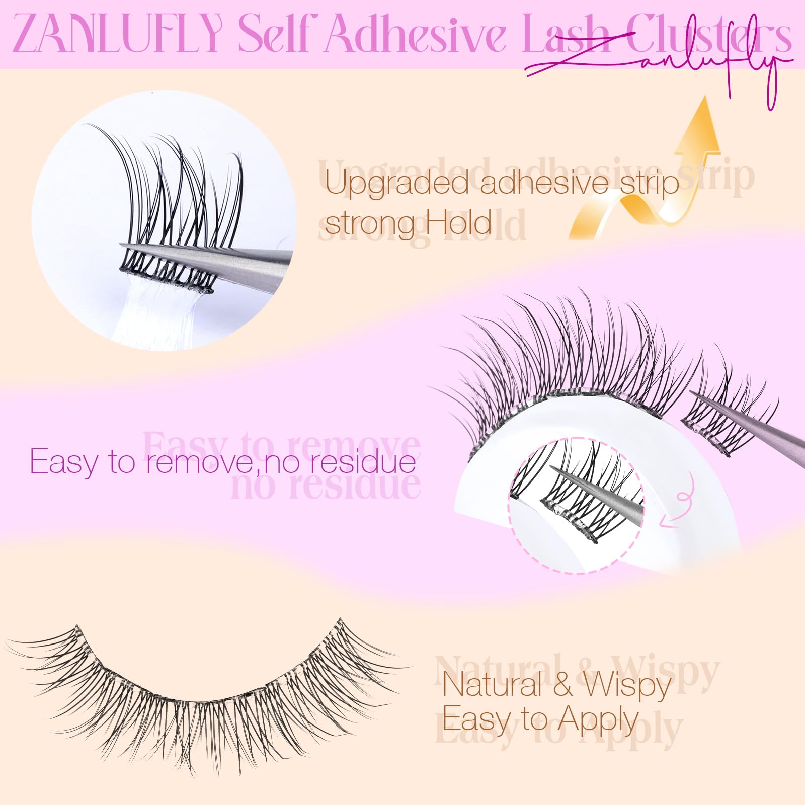 ZANLUFLY wispy C-curly lashes in 10mm for a soft eye blend.