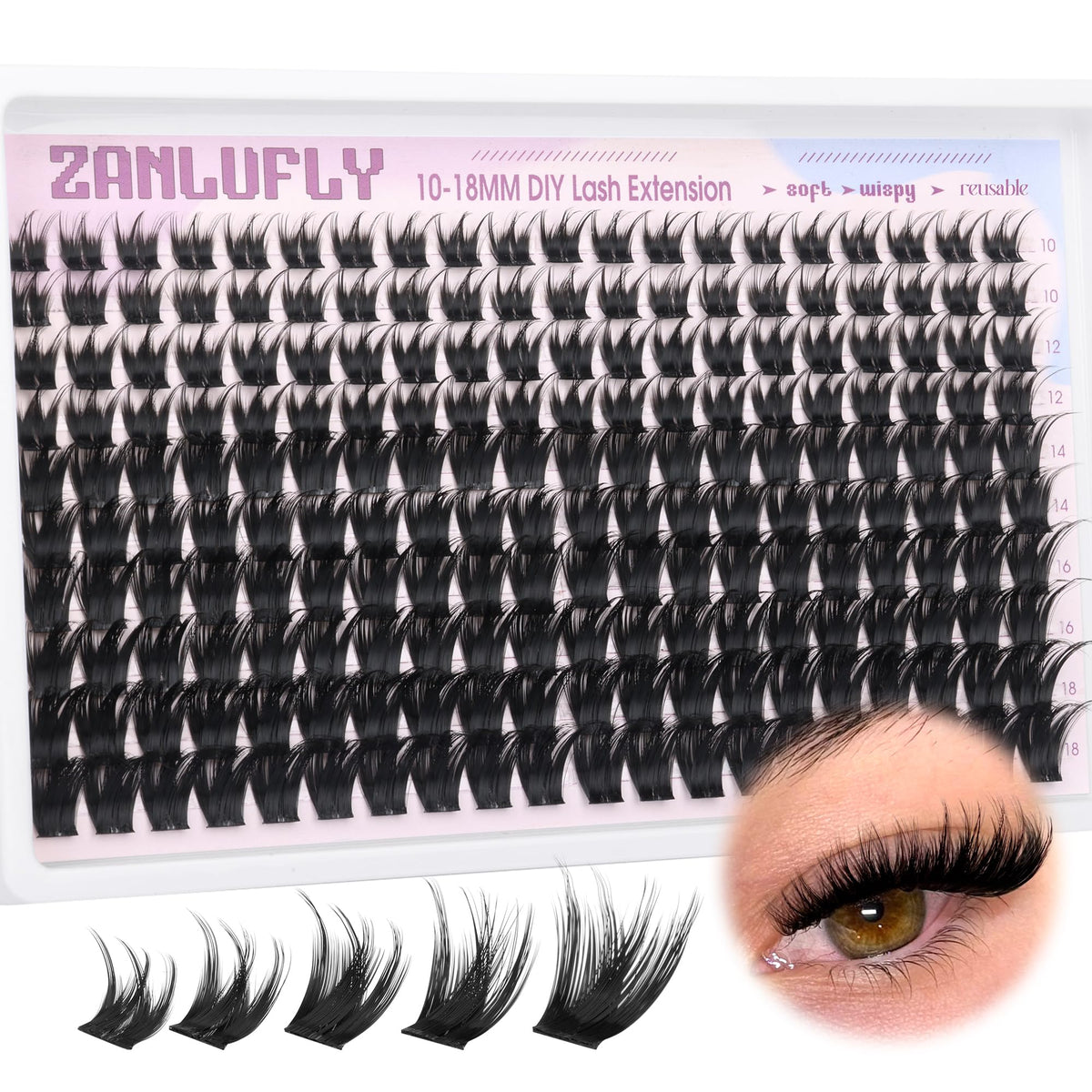 ZANLUFLY wispy lash clusters pack for versatile natural looks.