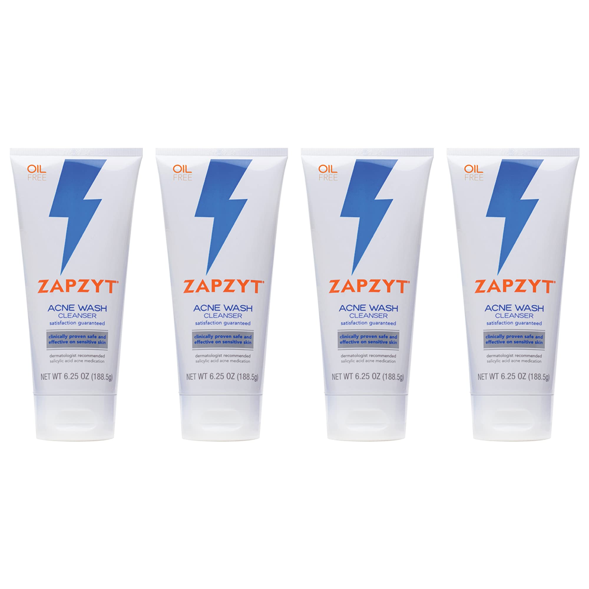 Zapzyt Acne Wash bottle close-up showing oil-free cleansing action for sensitive skin.