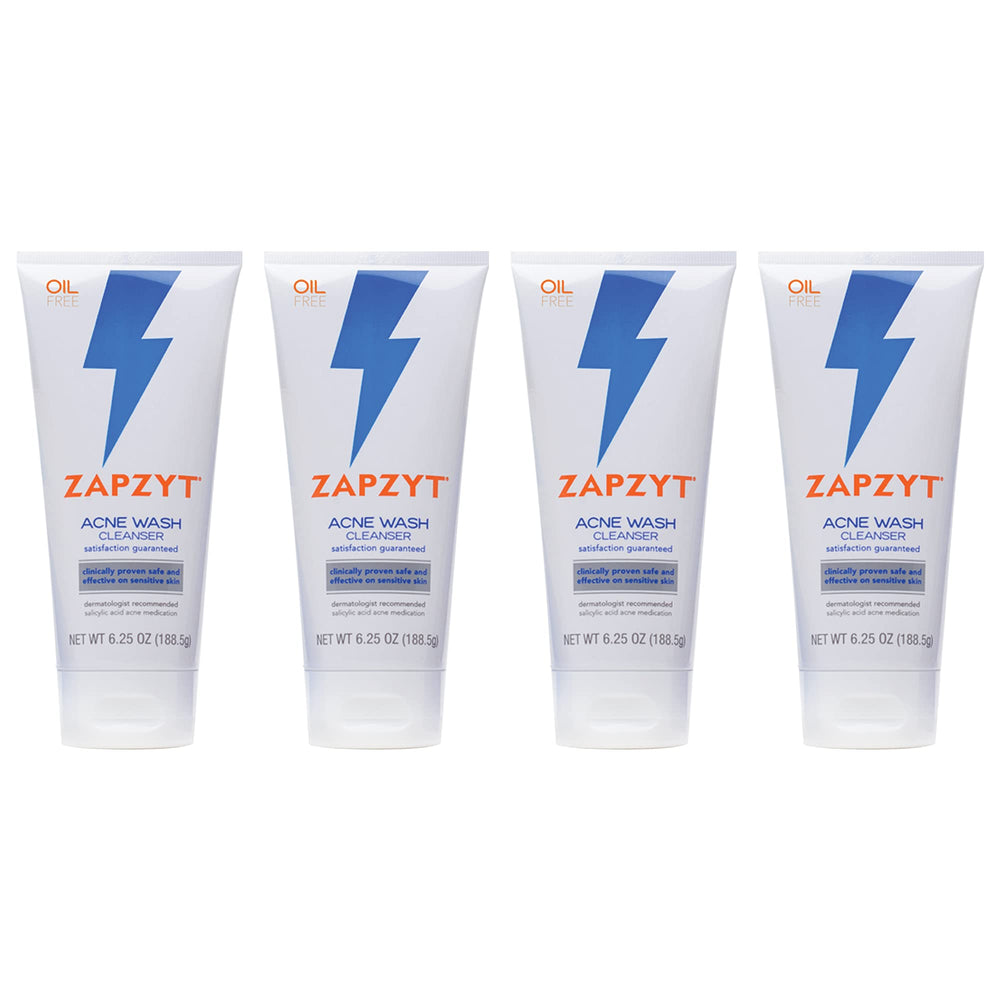 Zapzyt Acne Wash bottle close-up showing oil-free cleansing action for sensitive skin.