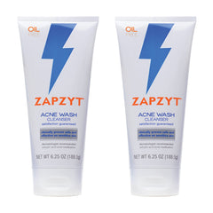 Zapzyt Acne Wash bottle front demonstrates gentle cleansing for sensitive, acne-prone skin.