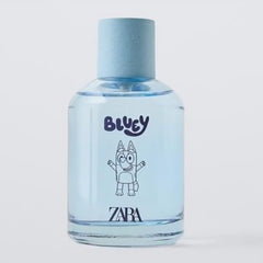 Zara Bluey Ludo Studio bottle closeup highlighting pear and lemon notes with sandalwood.
