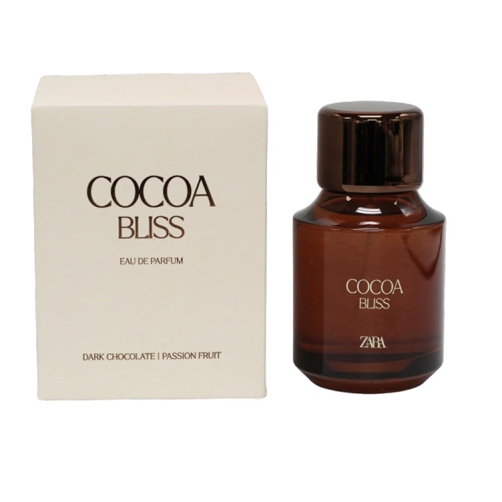 Zara Cocoa Bliss EDP bottle with chocolate notes and elegant design.