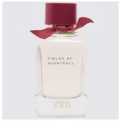 ZARA Fields at Nightfall EDP bottle close-up, rich praline notes evoke warm evening allure.