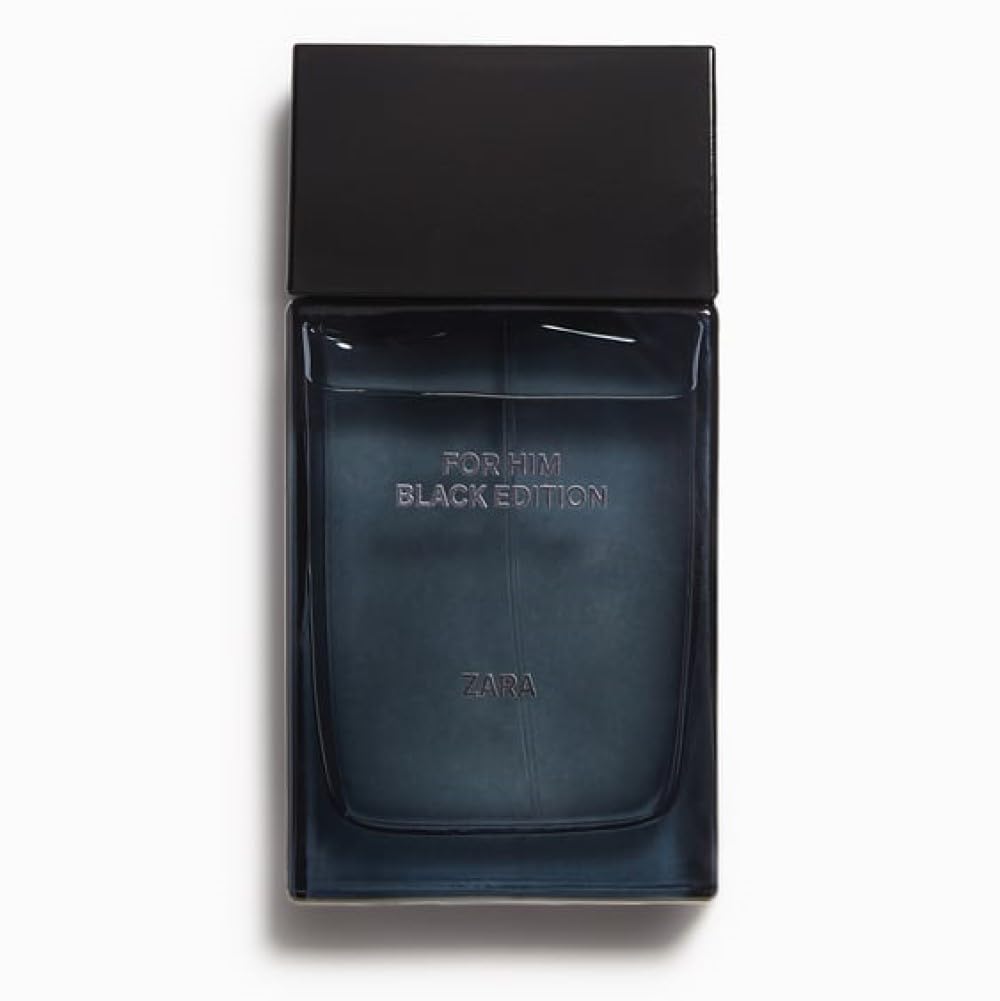 Zara For Him Black Edition bottle close-up, highlighting a warm, long-lasting scent.