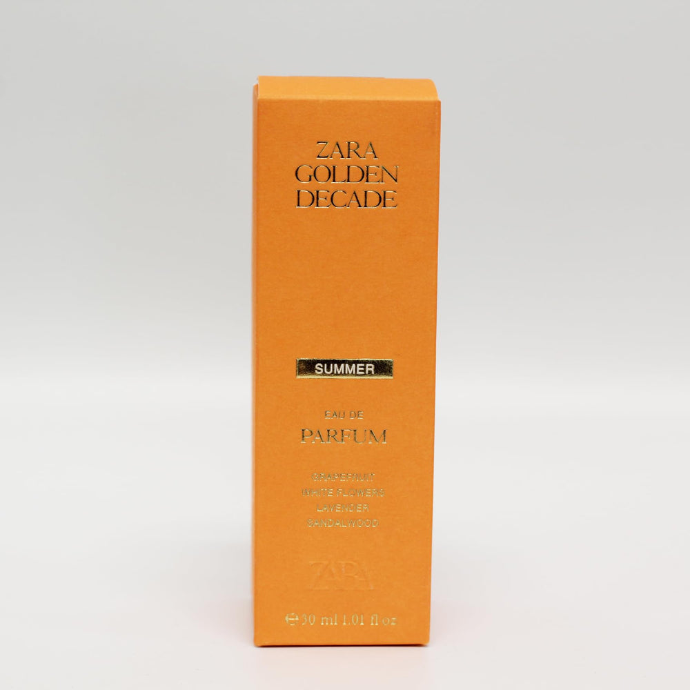 Zara Golden Decade Summer EDP packaging, ideal for gifting or personal luxury.