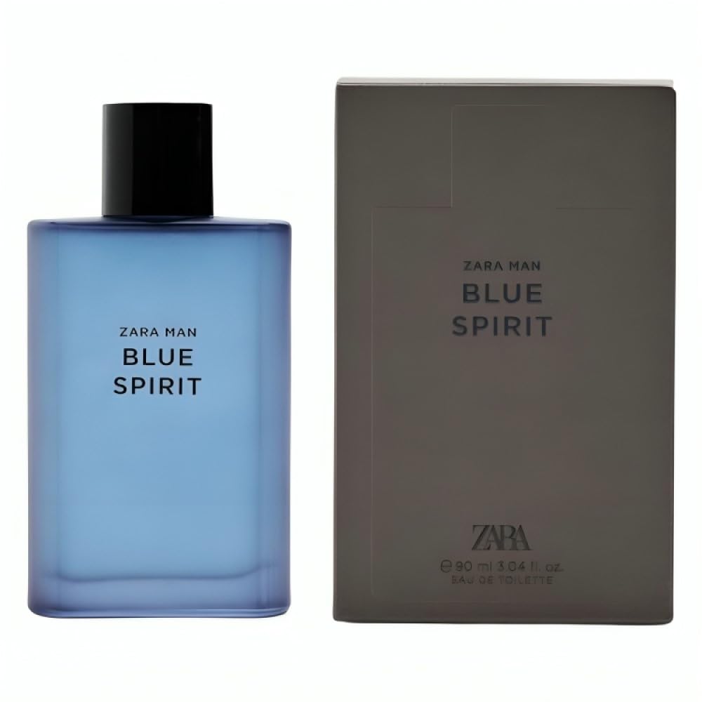 Zara Man Blue Spirit bottle front view highlighting modern masculine design for confidence.