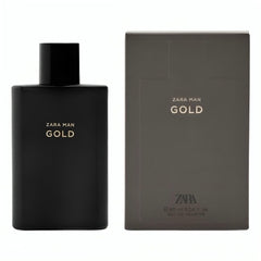ZARA Man Gold bottle front view, woody scent ideal for evenings.