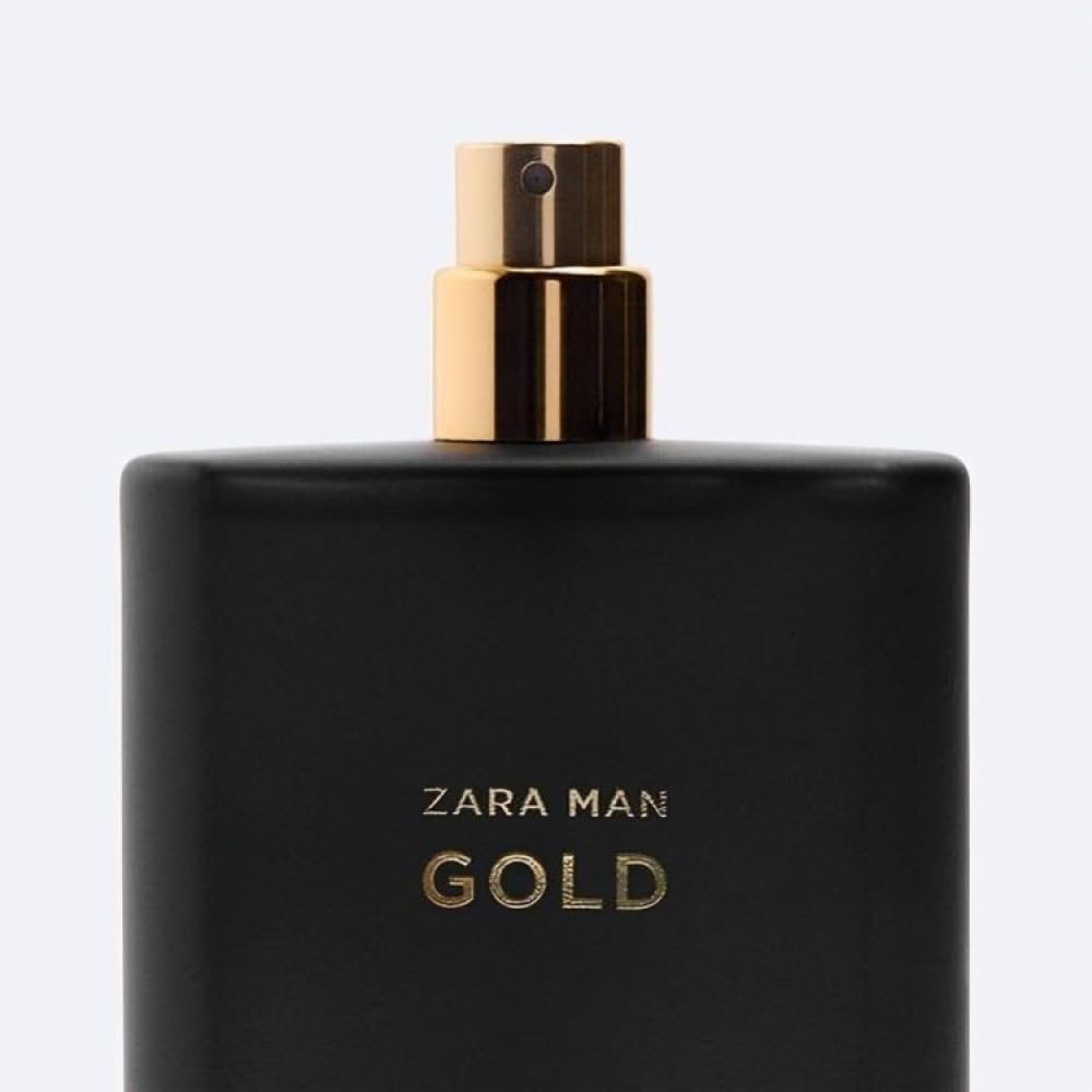 ZARA Man Gold bottle top view highlights citrus opening and warm spices.