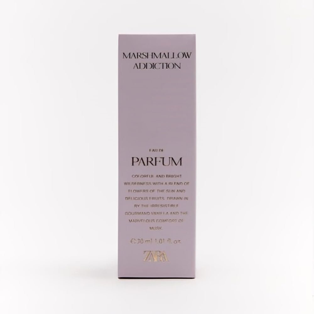 Zara Marshmallow Addiction packaging box highlights compact, travel-friendly 30 ml bottle.