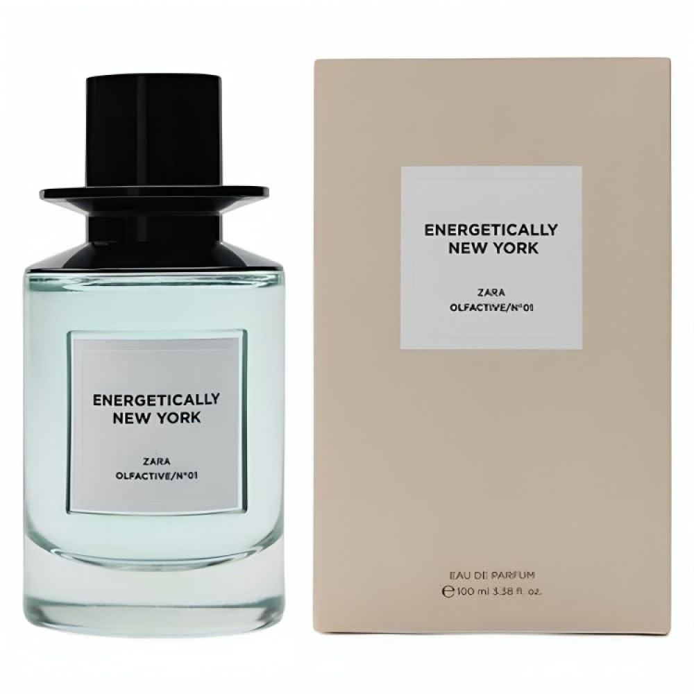 Zara Olfactive Nº01 Energetically New York EDP bottle close-up highlighting cardamom and jasmine for everyday wear.