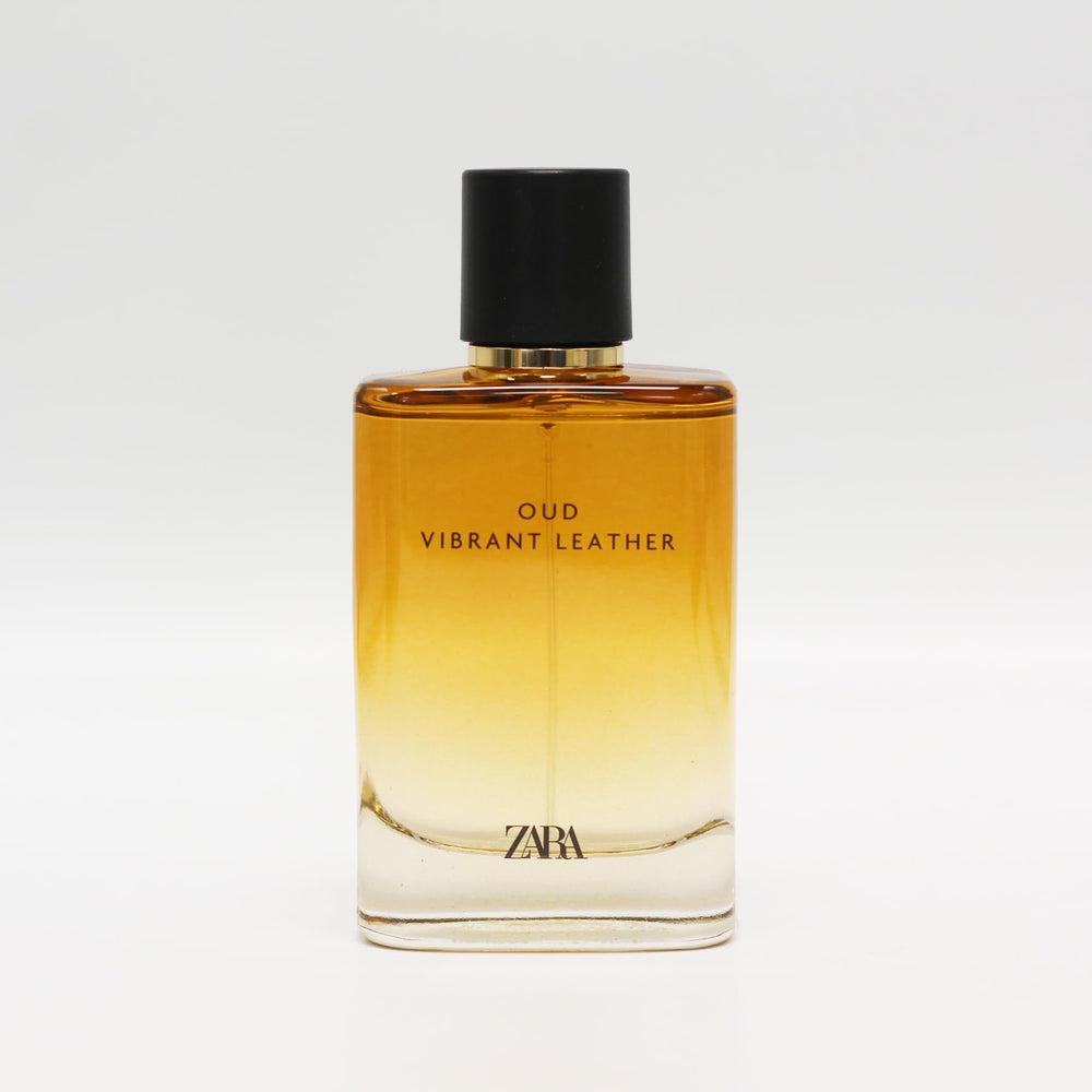 Zara Oud Vibrant Leather bottle cap close-up signaling modern luxury.