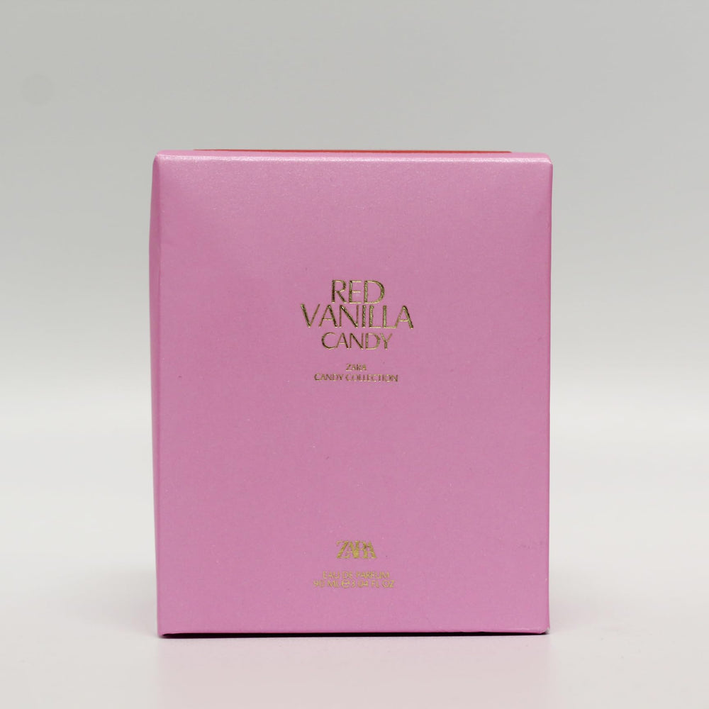 ZARA Red Vanilla Candy packaging box display, perfect gift for fragrance lovers.