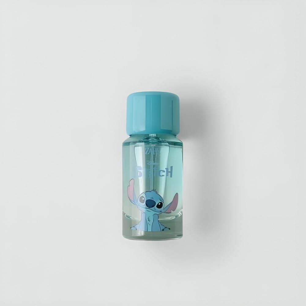 Zara Stitch Kids Cologne bottle front highlighting musky wood finish for warmth.