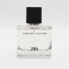 Zara Vibrant Leather EDP bottle close-up highlights premium label and lasting scent
