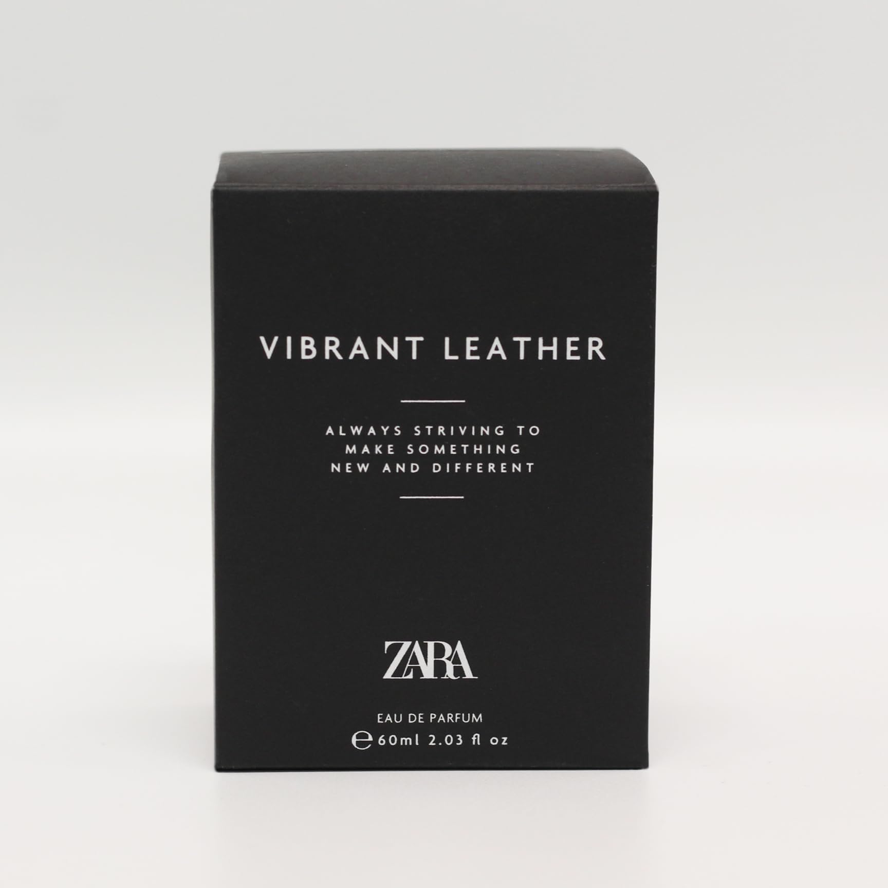 Zara Vibrant Leather EDP packaging box conveys modern style for travel and gifting