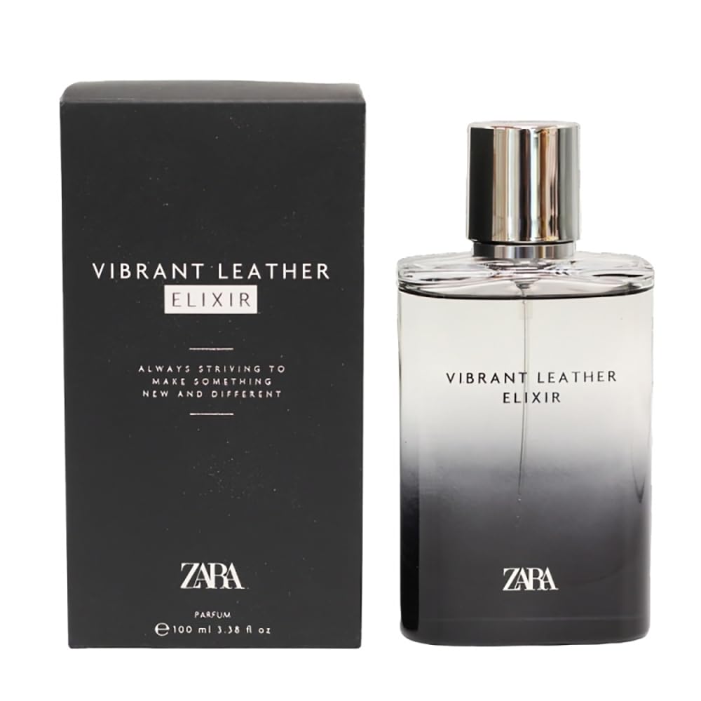 Zara Vibrant Leather Elixir bottle close-up showing long lasting fragrance.