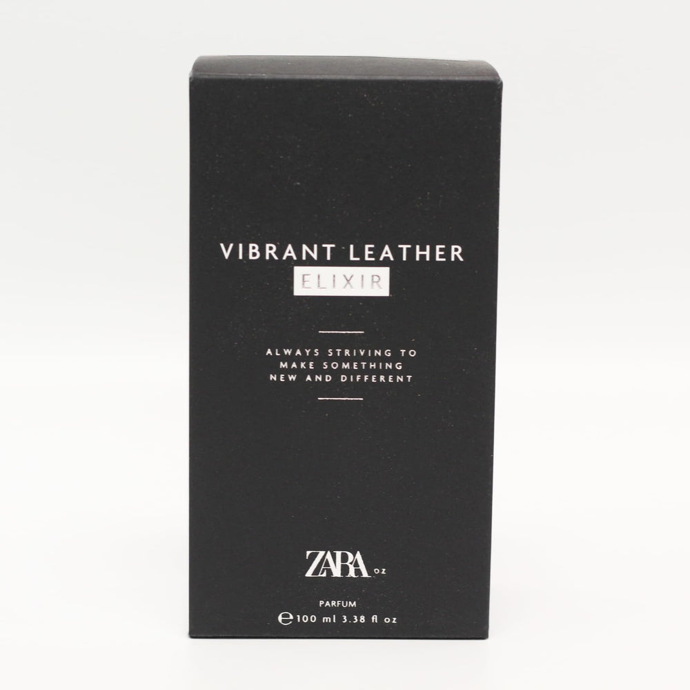 Zara Vibrant Leather Elixir packaging box highlighting premium presentation for gifting.