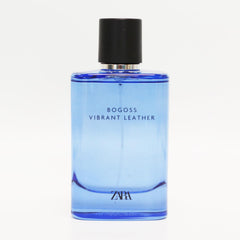 Zara Bogoss Vibrant Leather bottle close-up label highlights premium notes and long-lasting performance