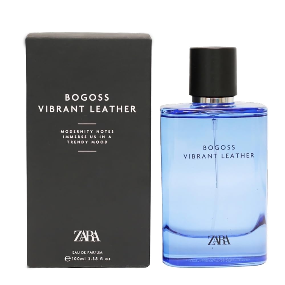 Zara Bogoss Vibrant Leather bottle front shows a bold, modern fragrance for confident daytime wear