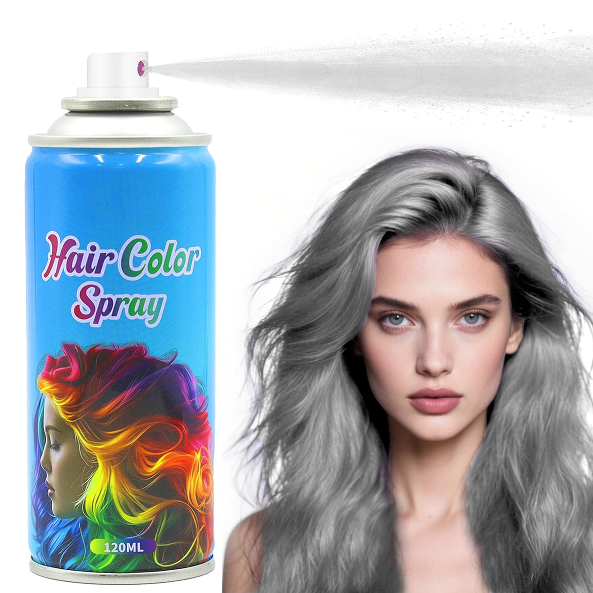ZARICS gray hair dye spray bottle showing quick, temporary color for at-home styling.
