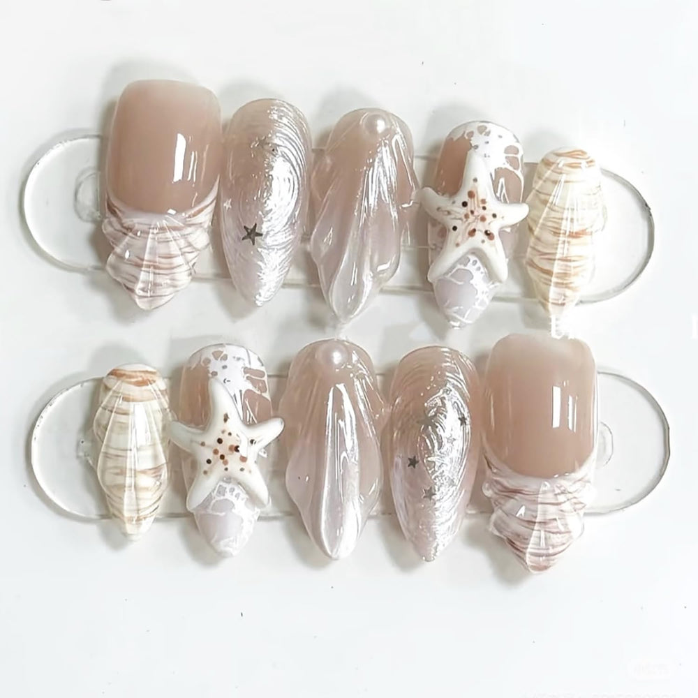 ZASKHLD summer beach press-on nails in ocean vibe design for quick glam