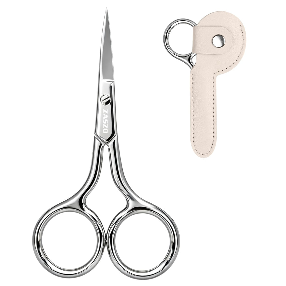 ZASZO eyebrow scissors close-up with sharp blades for precise trimming