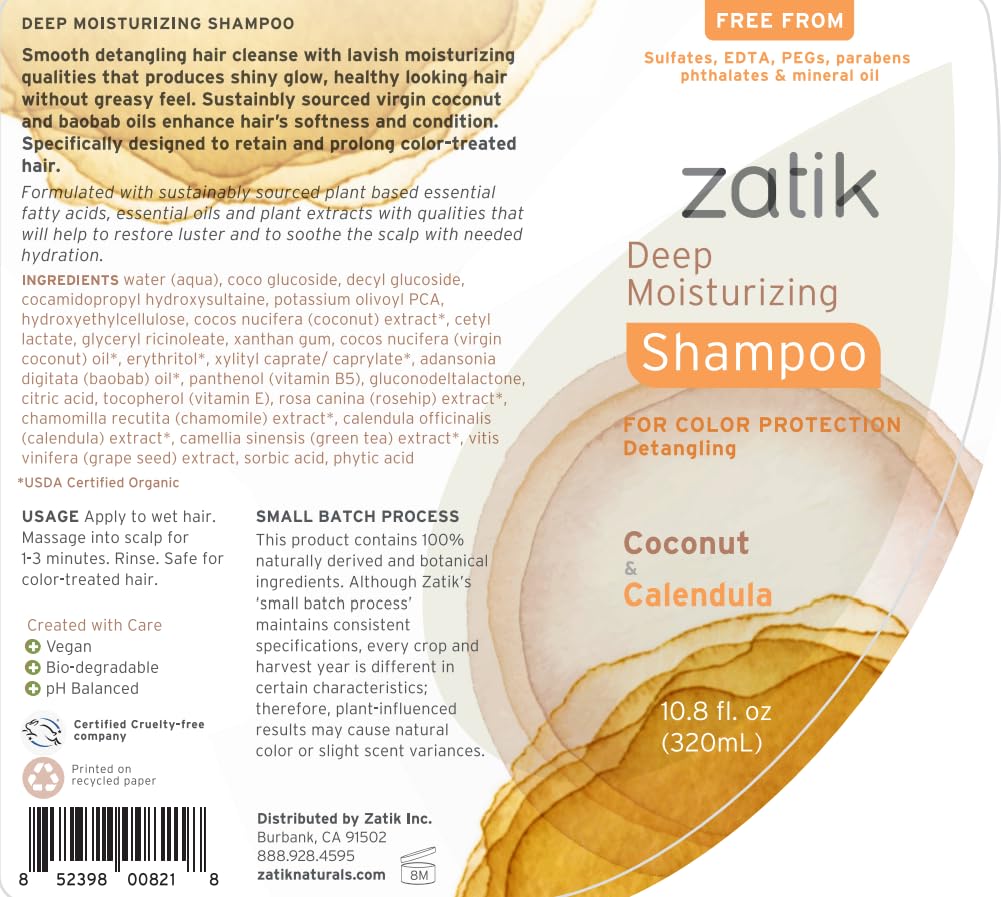 Zatik coconut calendula oils graphic highlights natural hair nourishment.