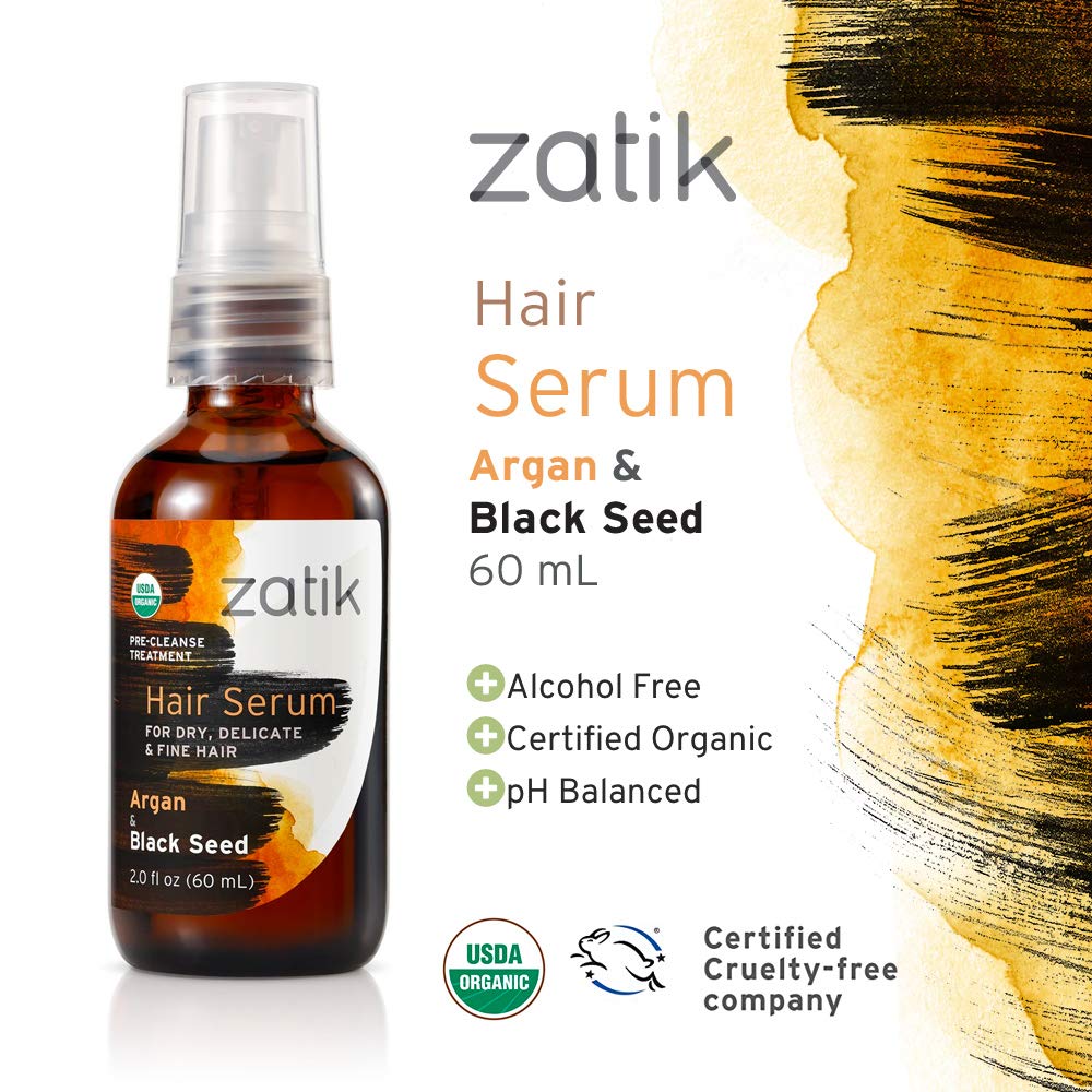 Zatik Hair Serum dropper close-up showing argan oil for scalp hydration