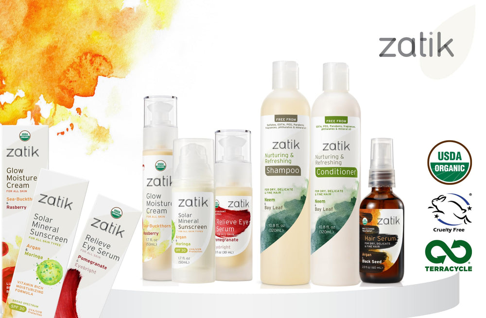 Zatik Hair Serum packaging highlights gluten and alcohol-free properties