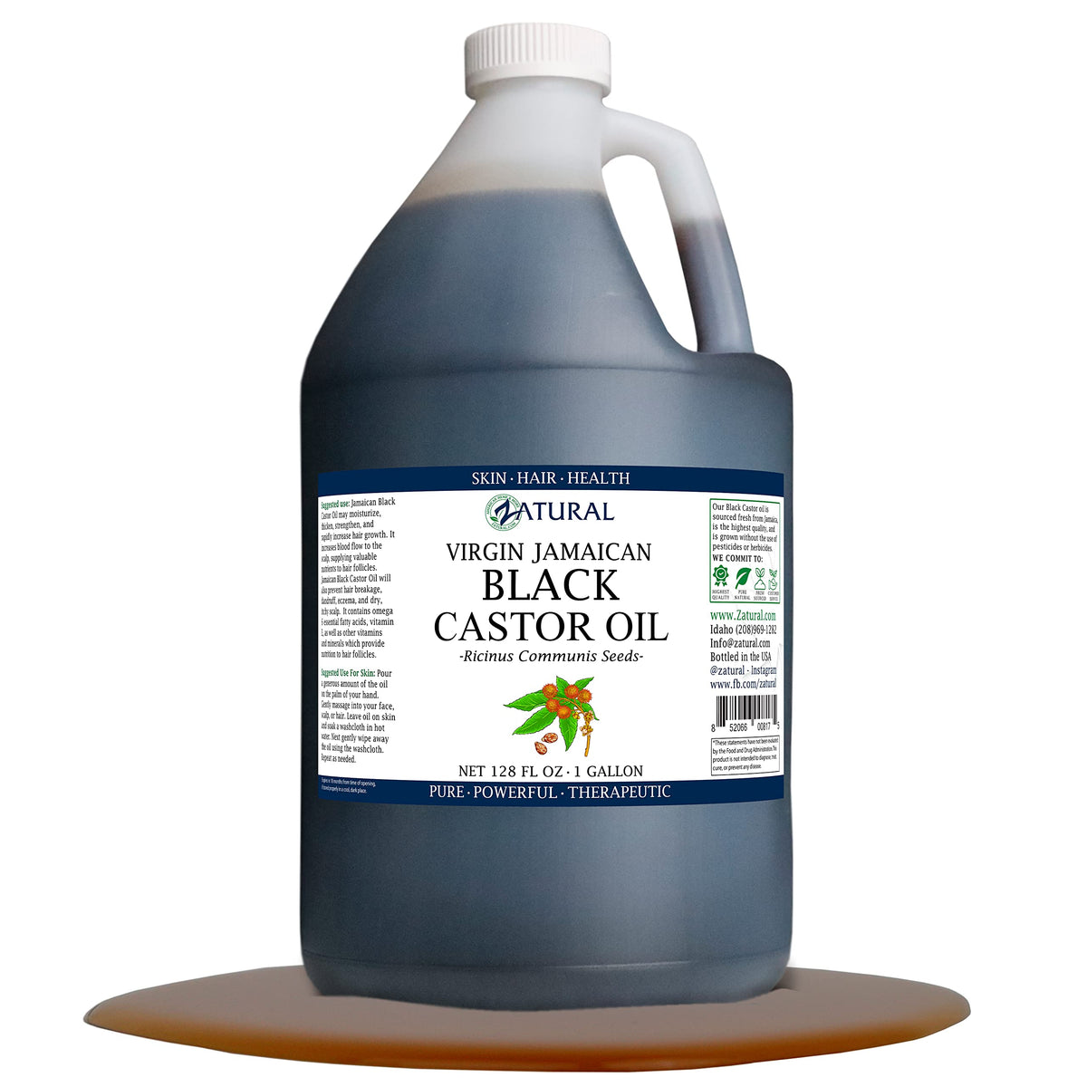 Zatural Black Castor Oil 1-gallon bottle for versatile hair, skin, and nail care.