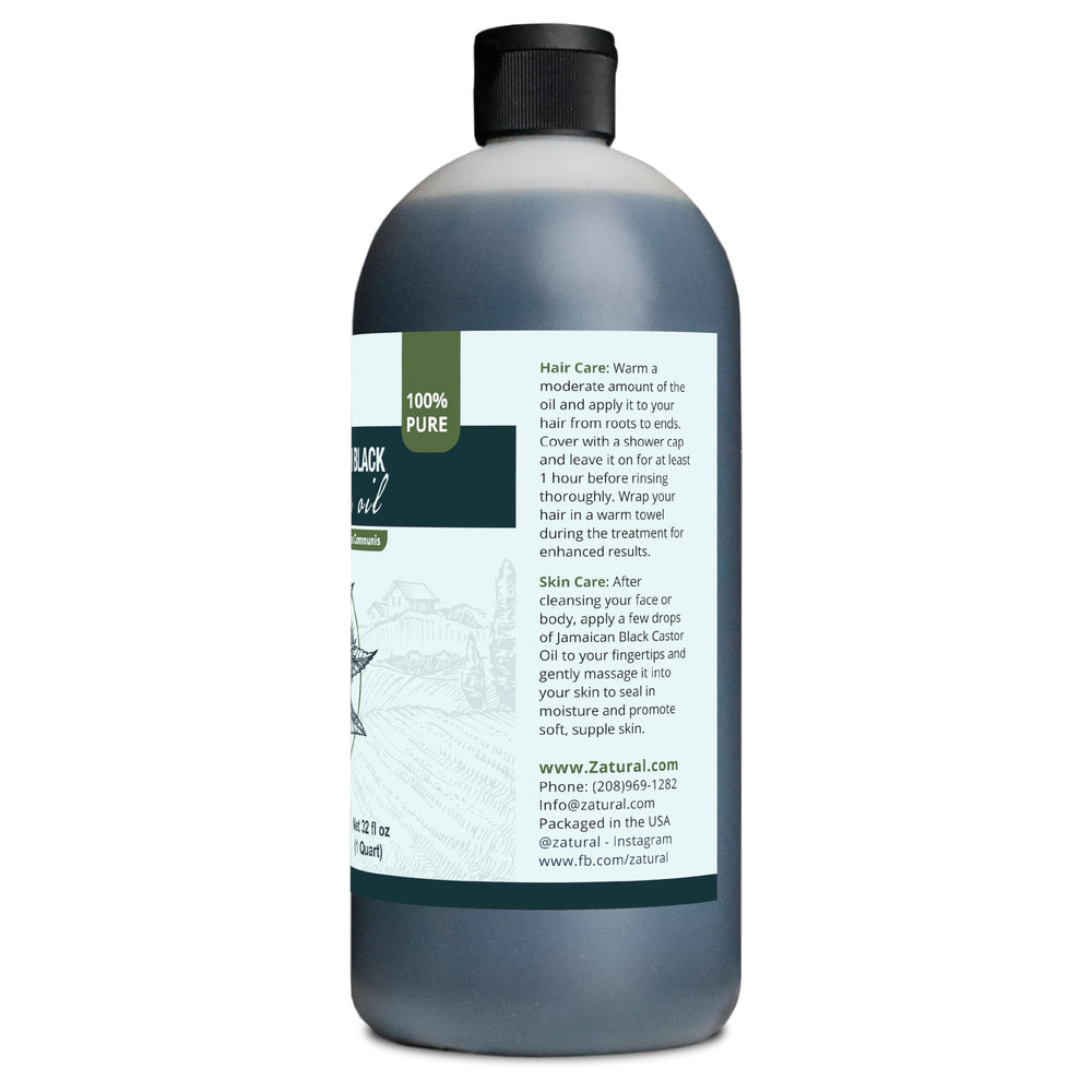 Zatural Black Castor Oil 32-ounce bottle ready for home use.
