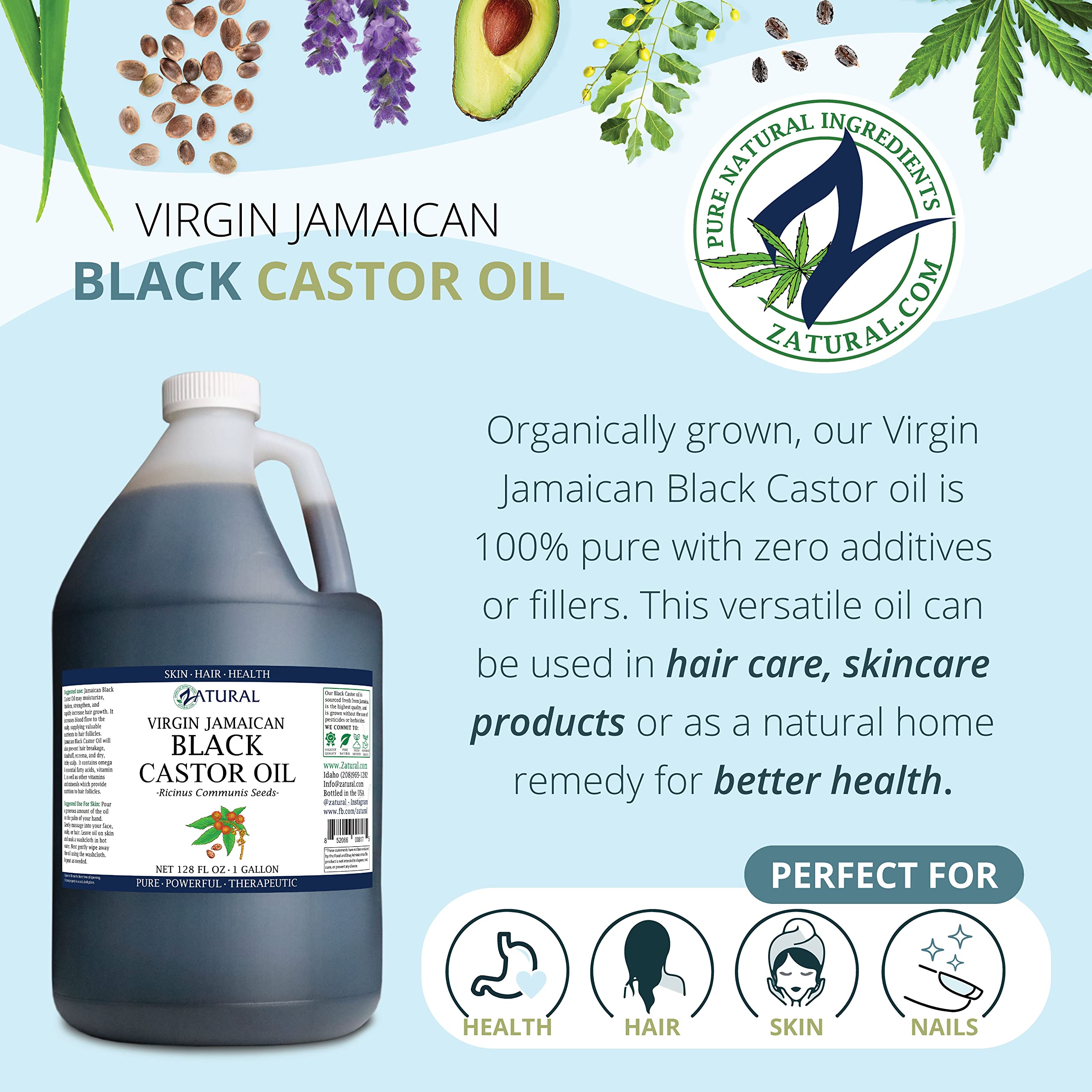 Zatural Black Castor Oil applied to hair for conditioning and shine.