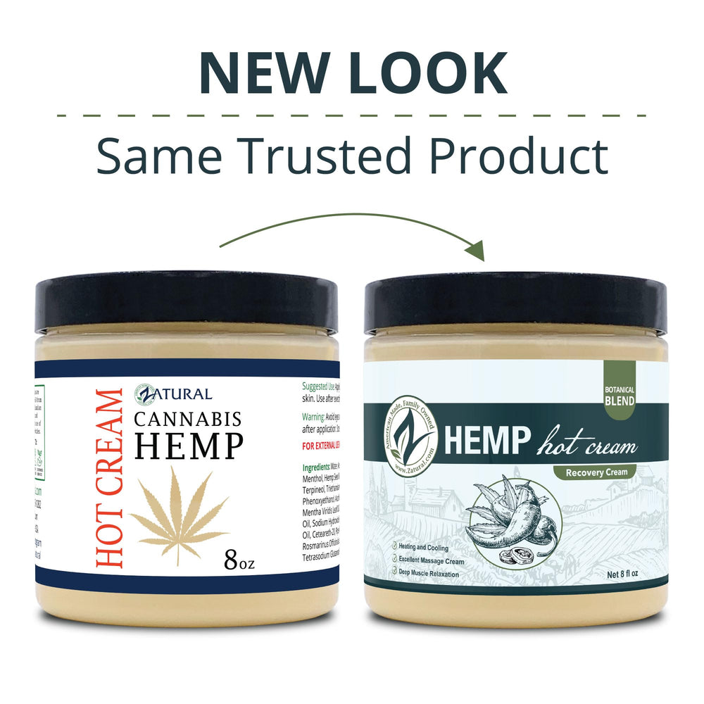 Zatural Hemp Hot Cream label highlights 87 percent organic ingredients and cruelty free production for clean care