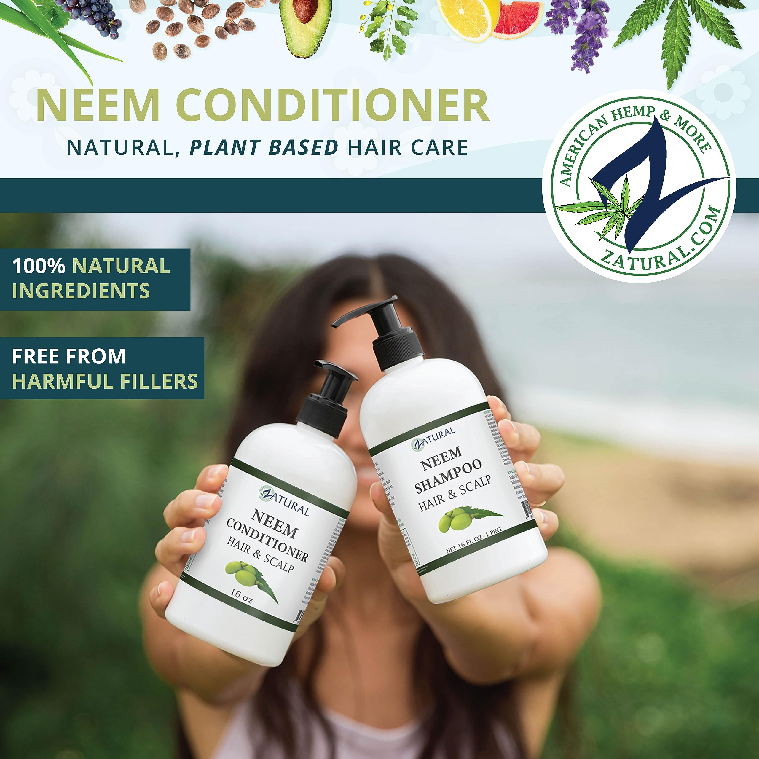 Close-up texture of Zatural Neem conditioner on hair shaft.