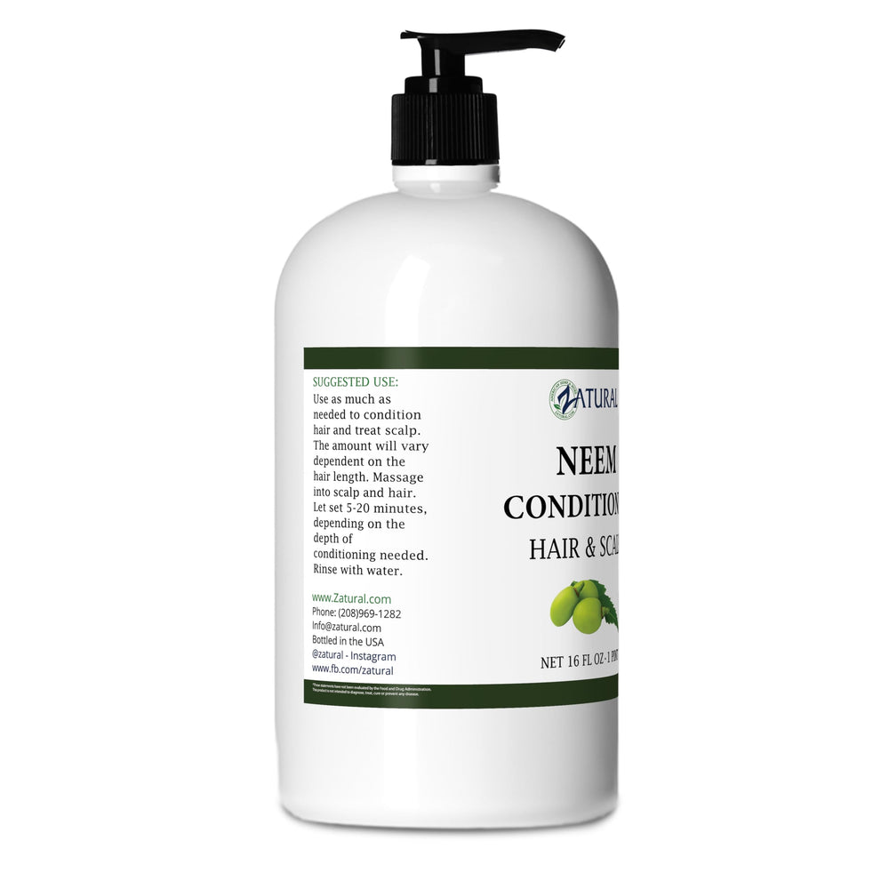 Eco-friendly packaging featuring Zatural Neem conditioner.