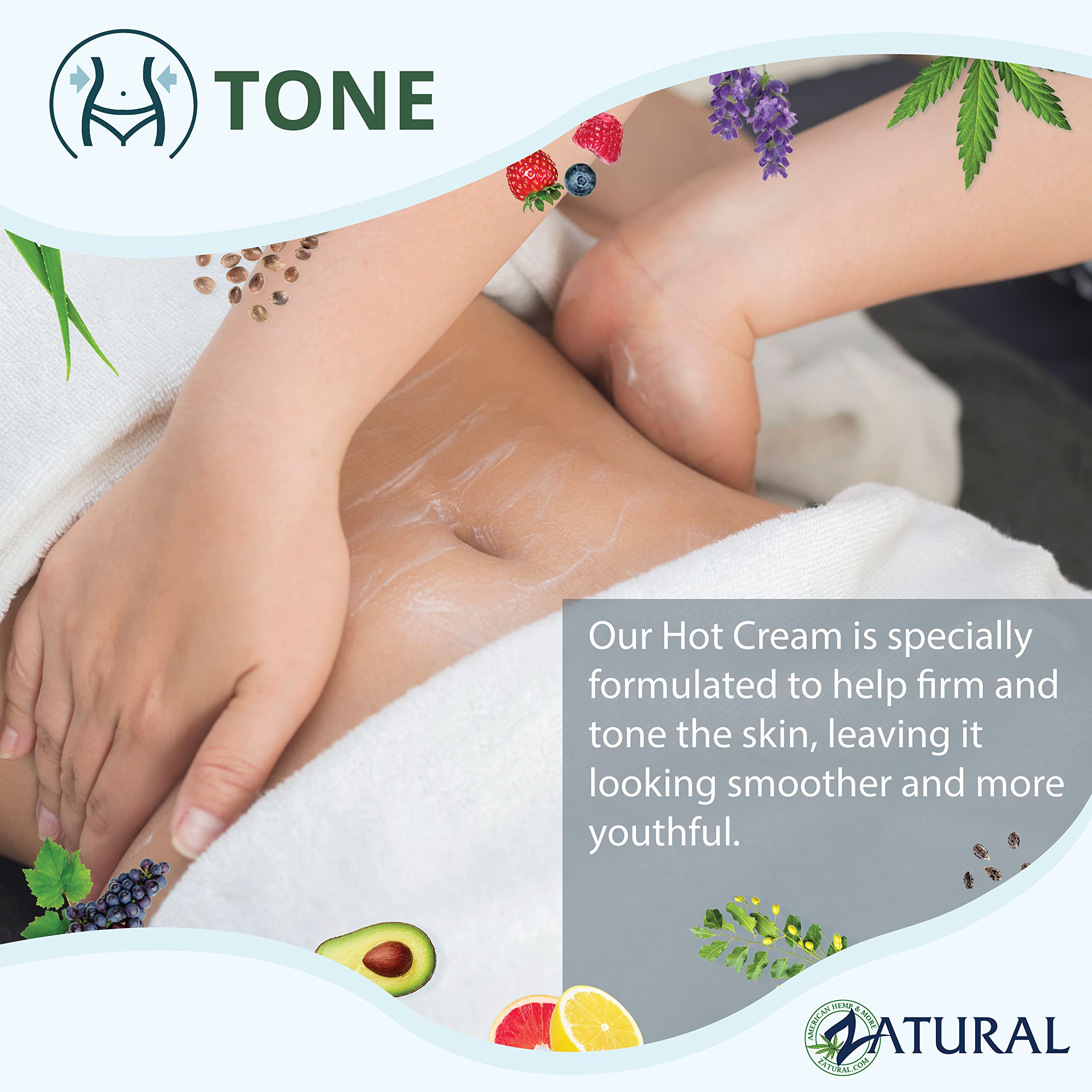 Zatural Hot Cream with 87% organic ingredients badge indicating clean formula.