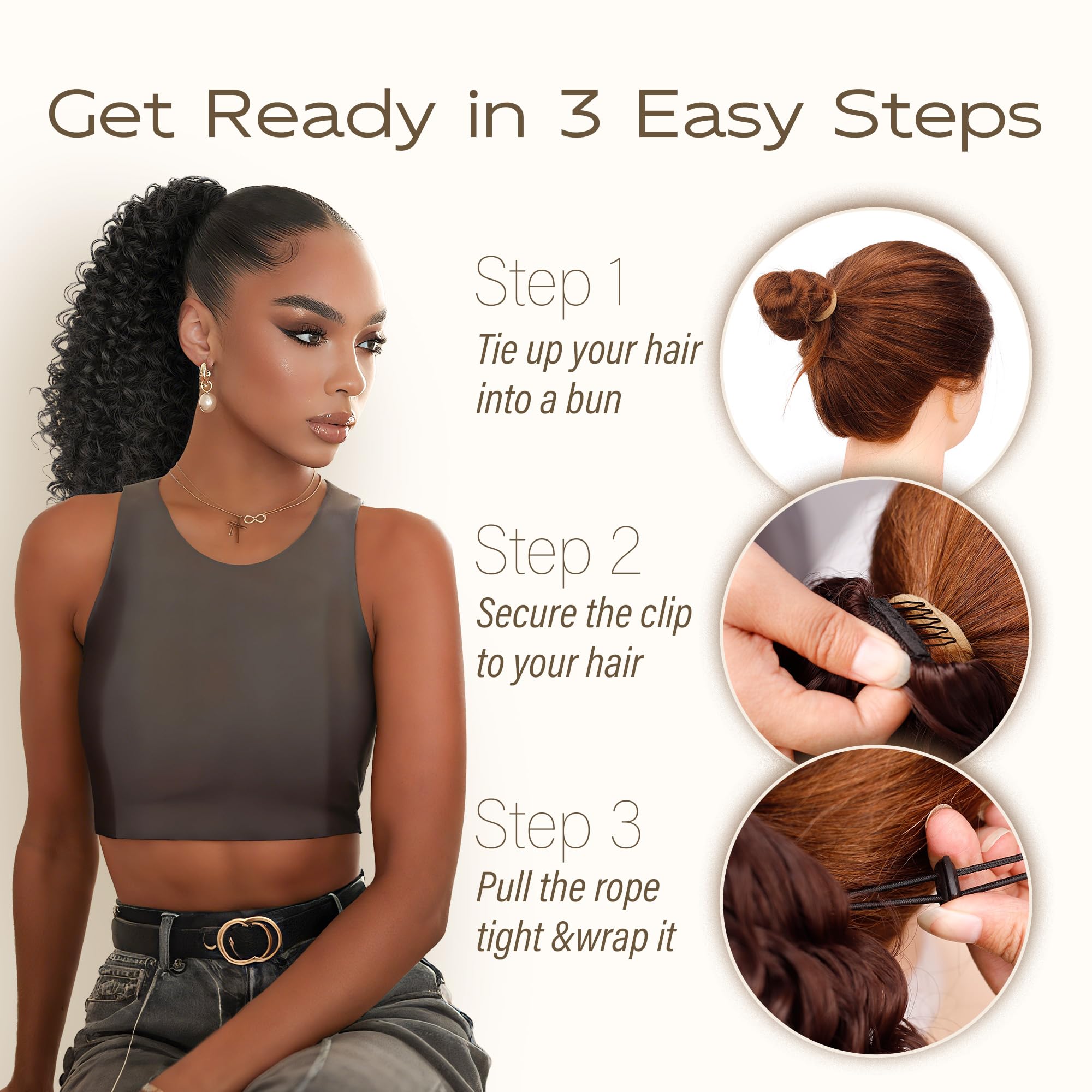 ZAVIDE easy-restyling ponytail refreshed with water and fingers