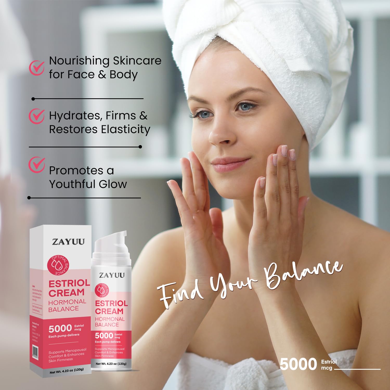 Packaging box of ZAYUU Estriol face cream displayed for routine skincare.