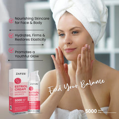 Packaging box of ZAYUU Estriol face cream displayed for routine skincare.