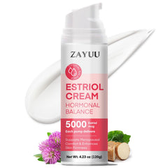 ZAYUU Estriol face cream pump bottle demonstrates fast-absorbing hydration for daily use.